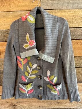 Anthropologie Charlie & Robin Boho Cowl Floral Button Cardigan Size S